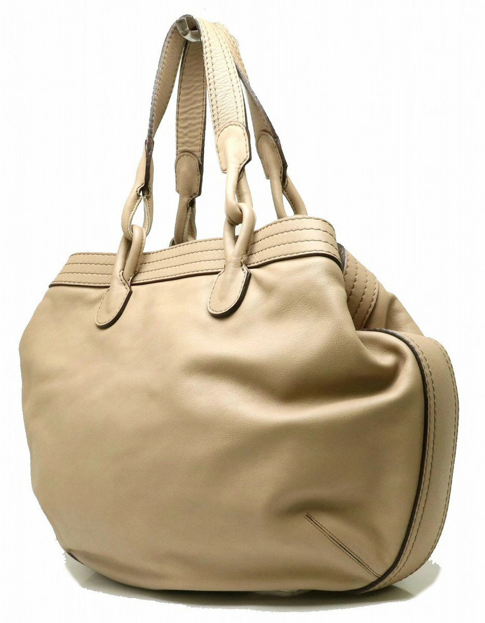 Loewe Tote Leather Bag Shoulder Cream Beige Cream Tan